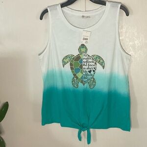 Cato White to Teal Ombre Tank with Sea Turtle Graphic